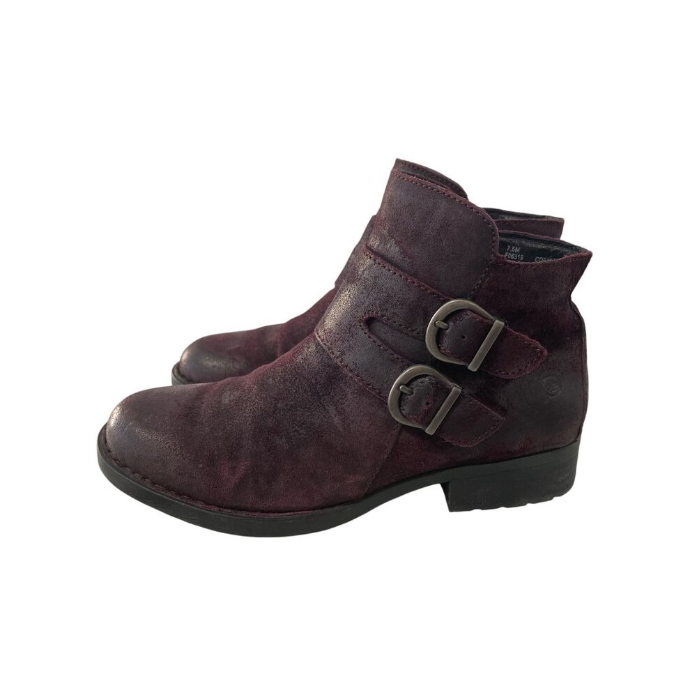 Born Adler Double Buckle Ankle Bootie Womens 7.5 Round Toe Burgundy Hippie Retro - Picture 2 of 8